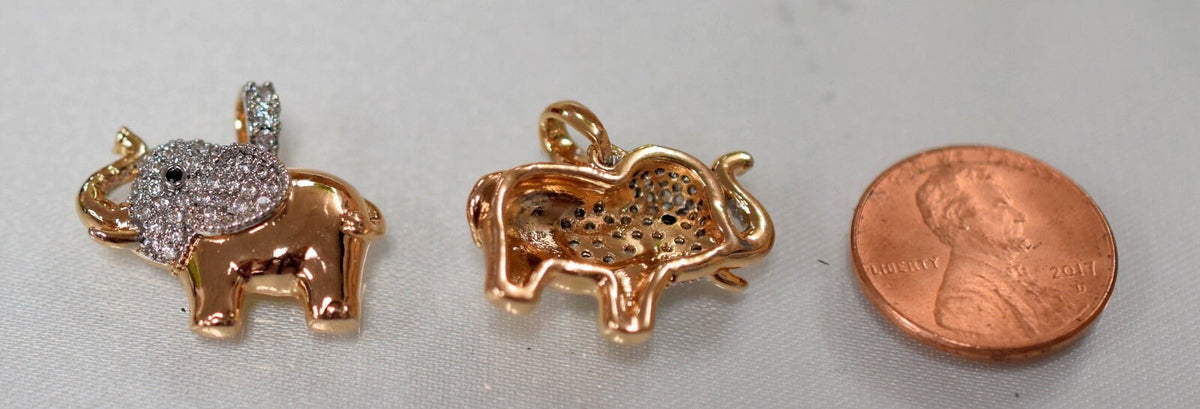 18K Gold Filled Elephant Charm Pendant, Clear Cubic Zirconia (22x20mm, Base Metal Copper, Tarnish-Resistant Finish)