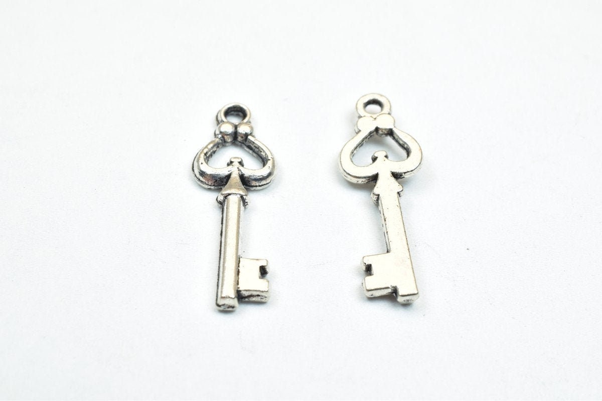 24 PCs Silver Key Alloy Pendant Charm Size 20x7mm Jump Ring 1mm, 2mm Thickness For Jewelry Making jewelry making supplies...