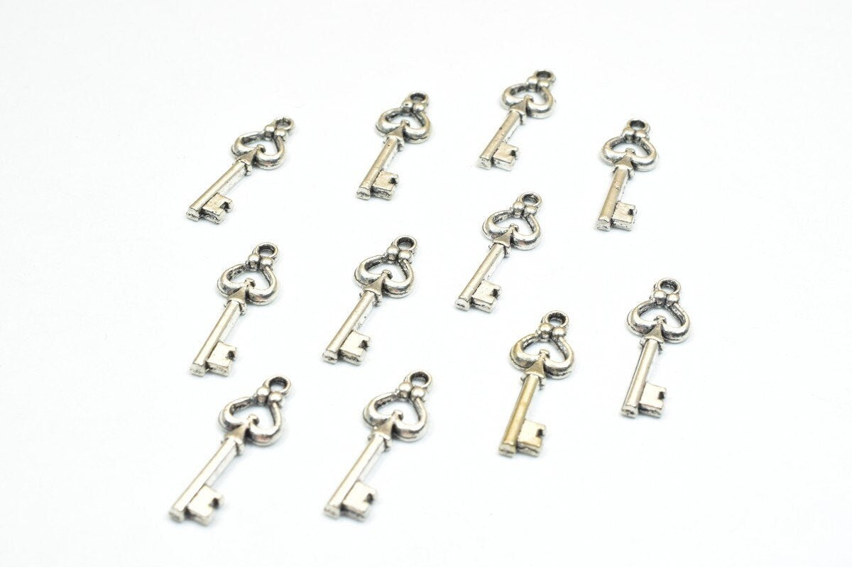 24 PCs Silver Key Alloy Pendant Charm Size 20x7mm Jump Ring 1mm, 2mm Thickness For Jewelry Making jewelry making supplies...