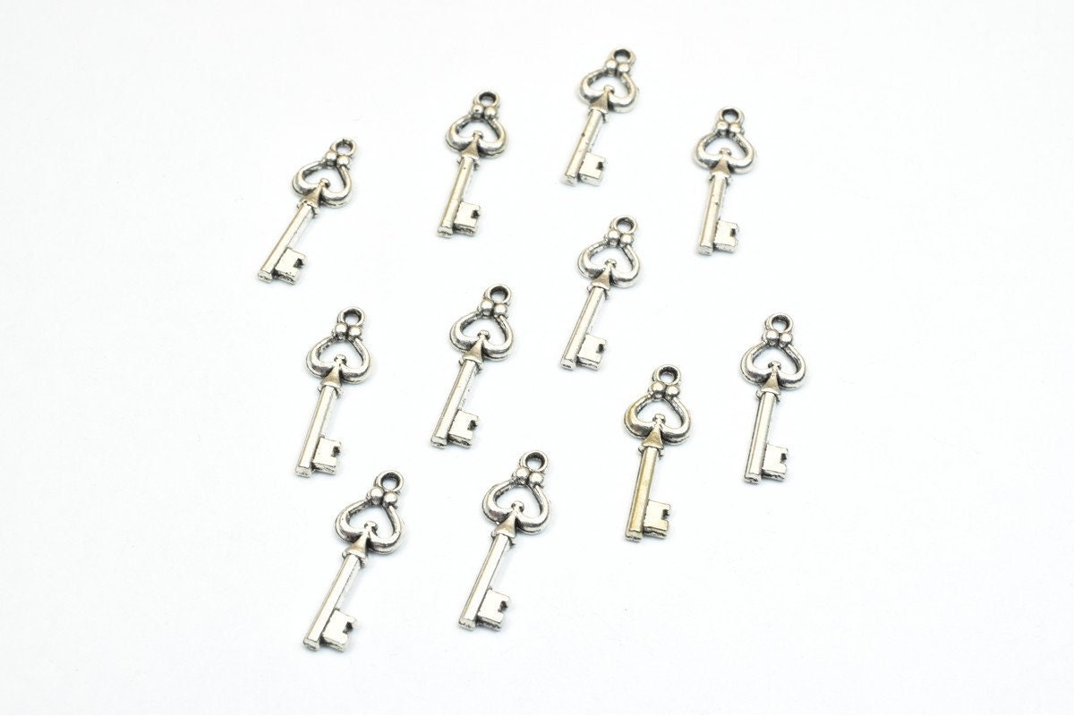 24 PCs Silver Key Alloy Pendant Charm Size 20x7mm Jump Ring 1mm, 2mm Thickness For Jewelry Making jewelry making supplies...