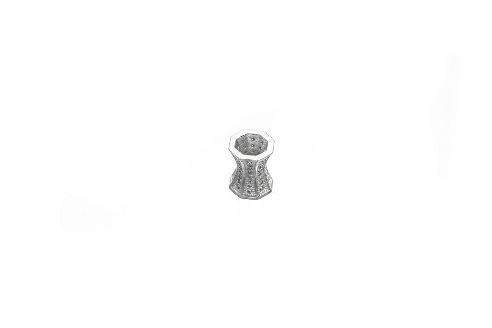 Side Cone Spacer Bead Micro Pave, Clear Cubic Zirconia (11x9.5mm, Rhodium , Tarnish Resistant Gold, Jewelry Findings)