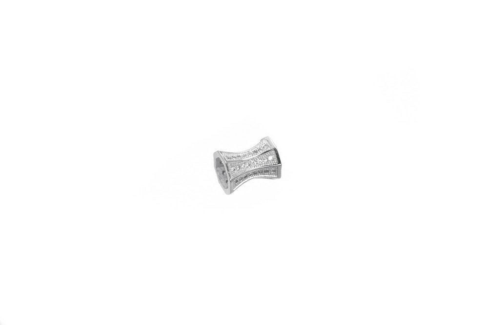 Side Cone Spacer Bead Micro Pave, Clear Cubic Zirconia (11x9.5mm, Rhodium , Tarnish Resistant Gold, Jewelry Findings)