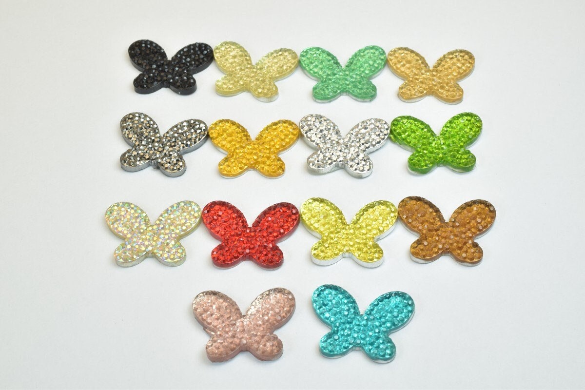 10 PCs Sparkly Acrylic Rhinestone Butterfly 22x17mm Resin Flatback Decoden Beads Kawaii Cabochons Phone Case Embellishment...