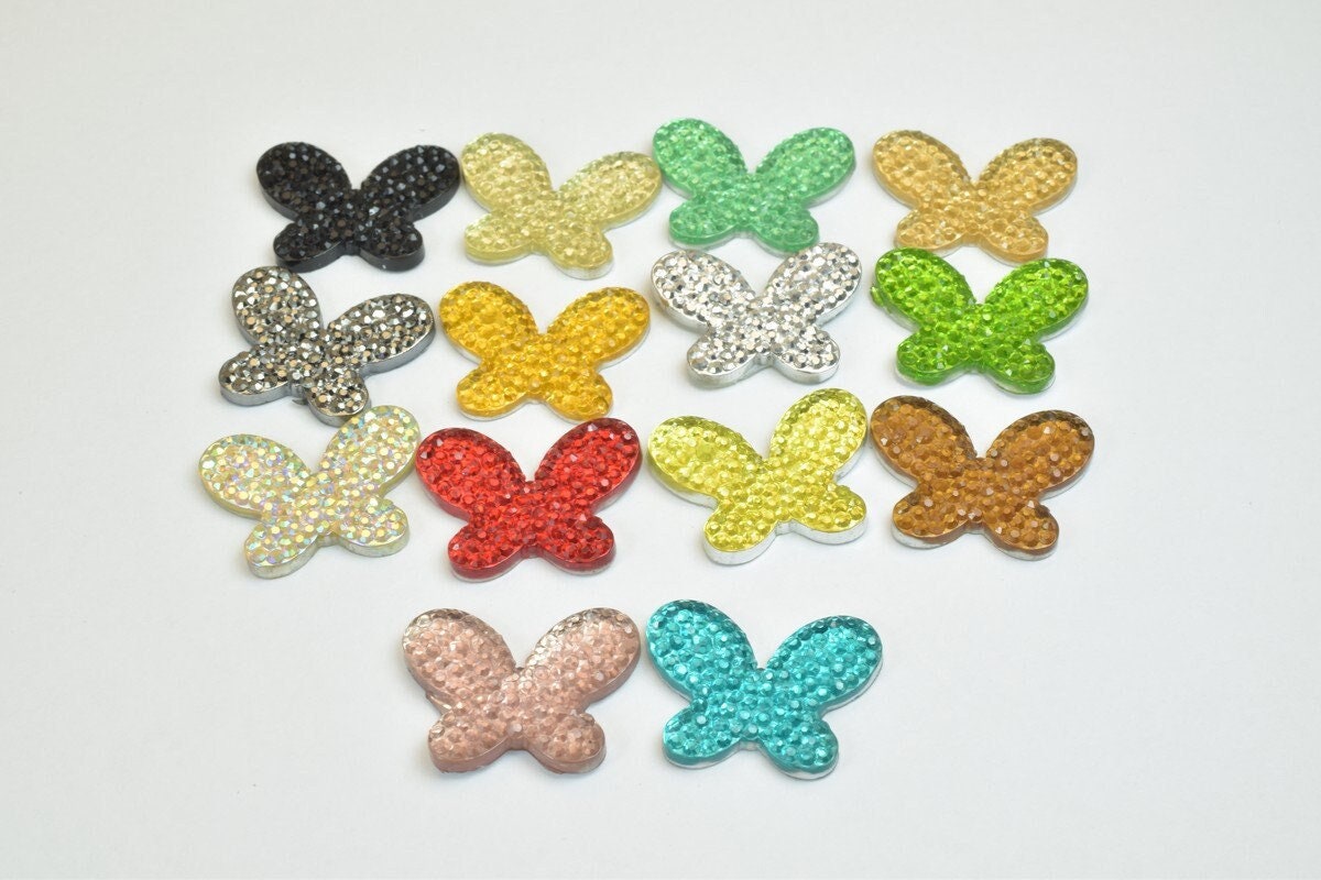 10 PCs Sparkly Acrylic Rhinestone Butterfly 22x17mm Resin Flatback Decoden Beads Kawaii Cabochons Phone Case Embellishment...