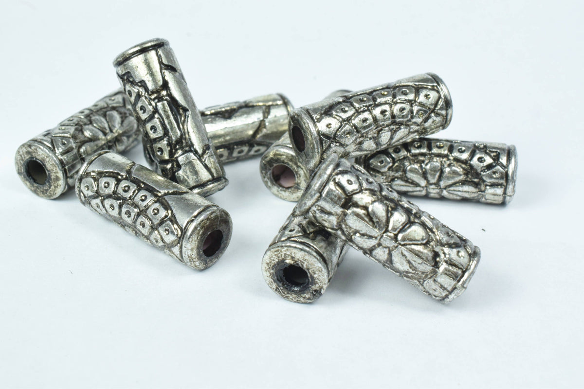 11x27mm Antique Gold/Silver Black Accent resin Plastic Vintage Tube Beads, Tube Beads, Large hole beads, Sold by 50PCs, Go...