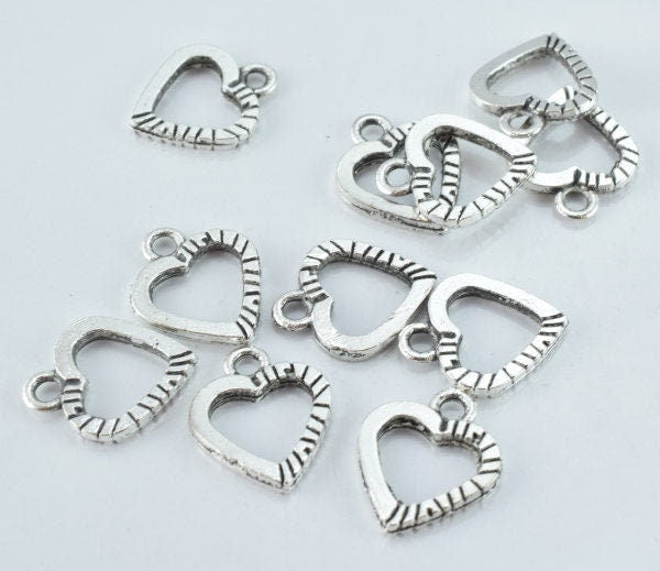 12x14mm Ribbed Antique Silver Heart Pendant Charm, 20pcs/PK, Bail opening:2mm, 2mm Pendant thickness jewelry making suppli...