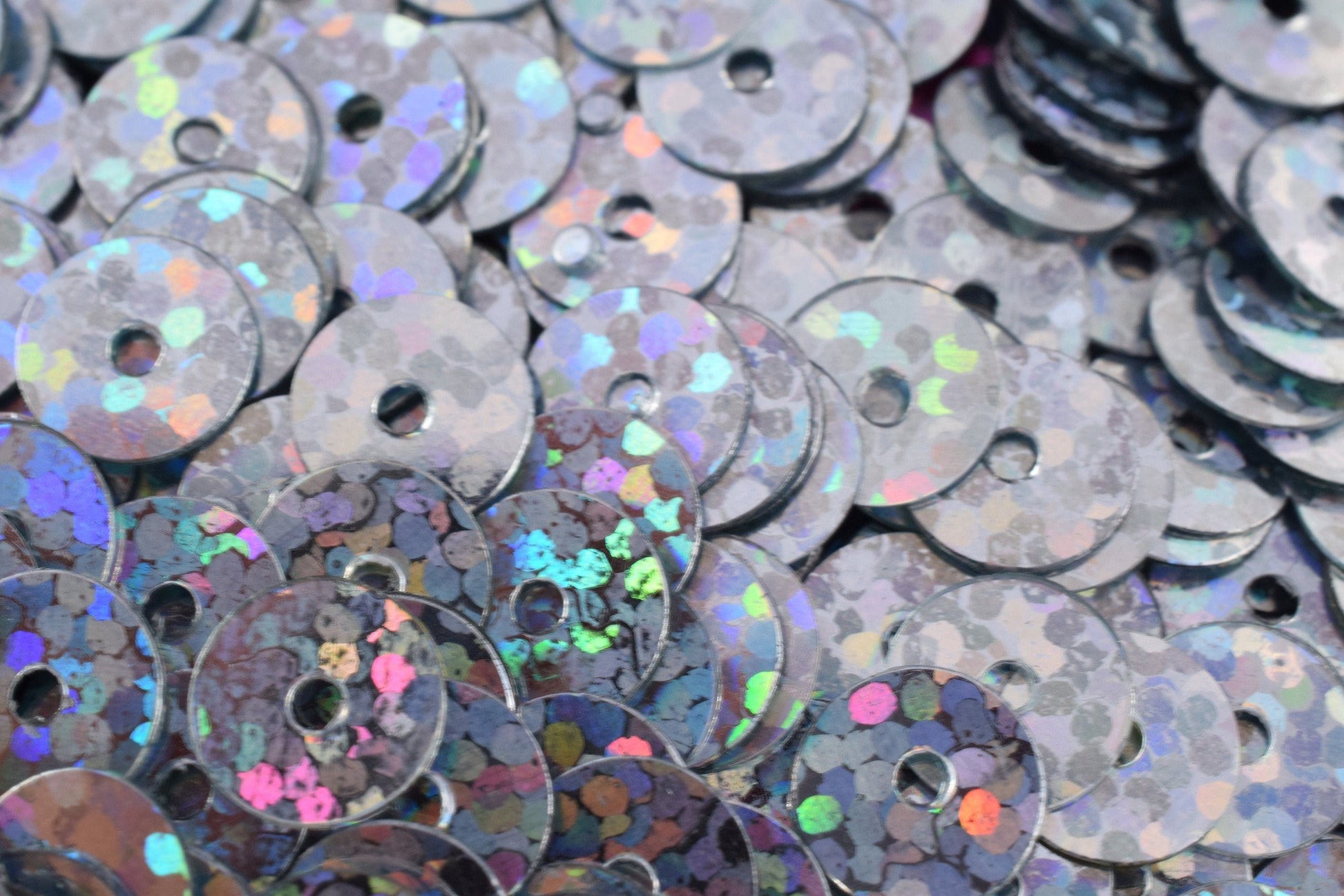 Round Sequins Loose - Dark Silver Iridescent Mix - 4mm & 6mm Flat Sequins, Center Hole, Sewing and Costume Embellishments