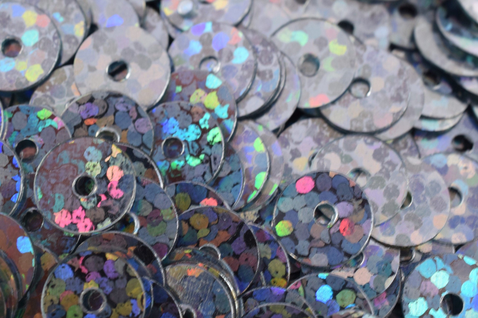 Round Sequins Loose - Dark Silver Iridescent Mix - 4mm & 6mm Flat Sequins, Center Hole, Sewing and Costume Embellishments