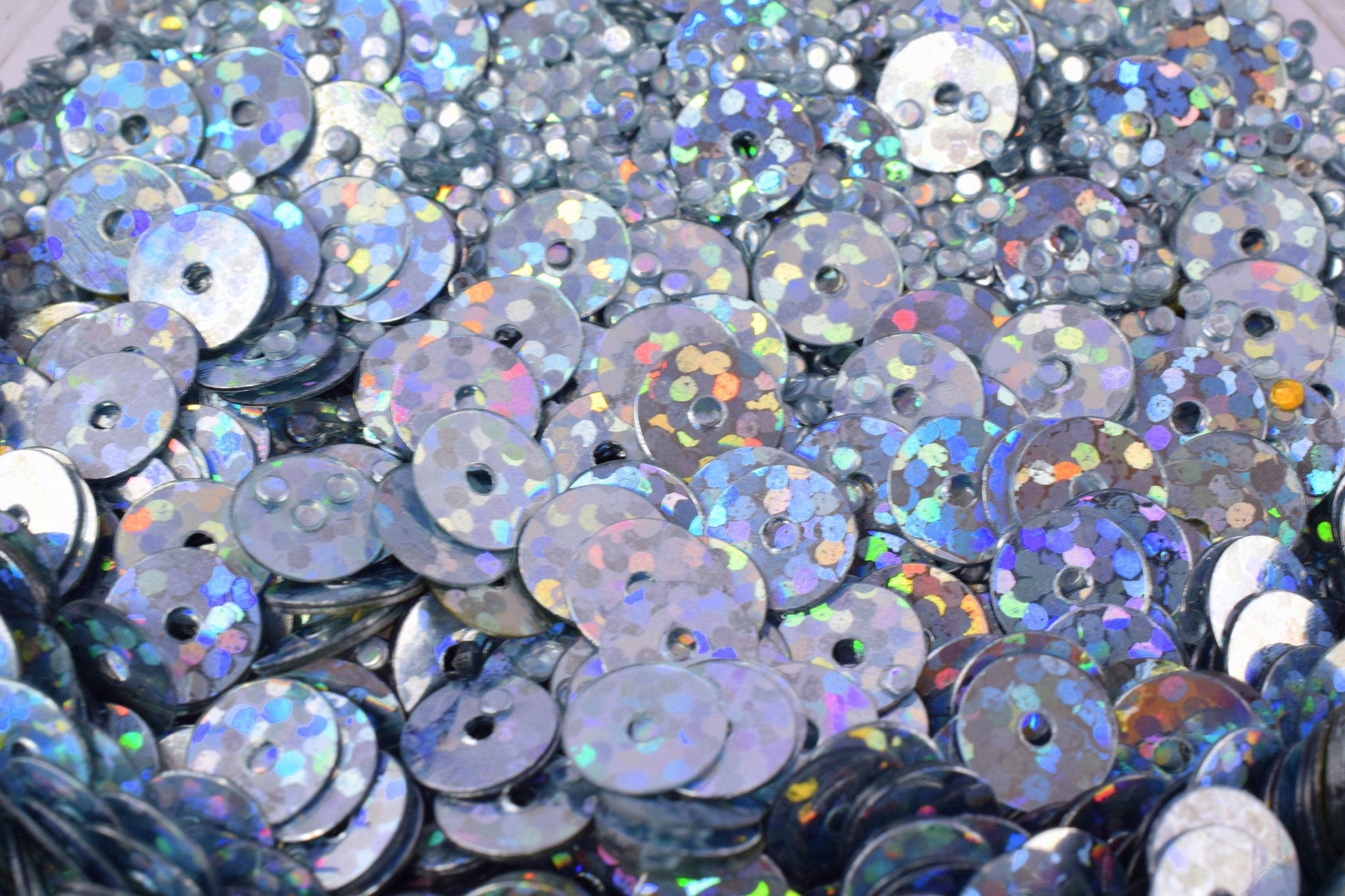 Round Sequins Loose - Dark Silver Iridescent Mix - 4mm & 6mm Flat Sequins, Center Hole, Sewing and Costume Embellishments