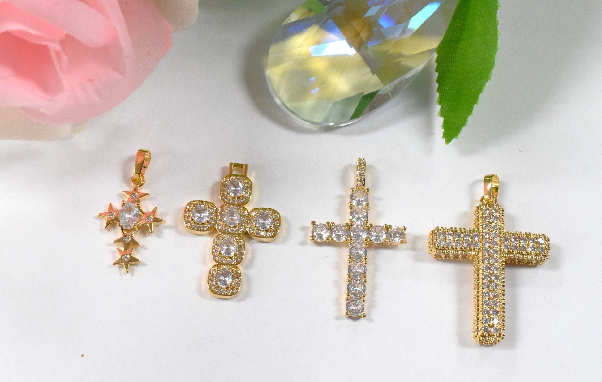Gold Filled Alternative Round CZ Pave Cross Pendant - Tarnish Resistant, Durable Base, Elegant Gift For Her Jewelry