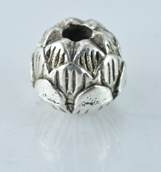 11m Budding Floral Antique Silver Alloy Spacer Finding Beads w/Black Accent Coloring Detailed Design 6pcs/PK, 2mm hole 4mm...