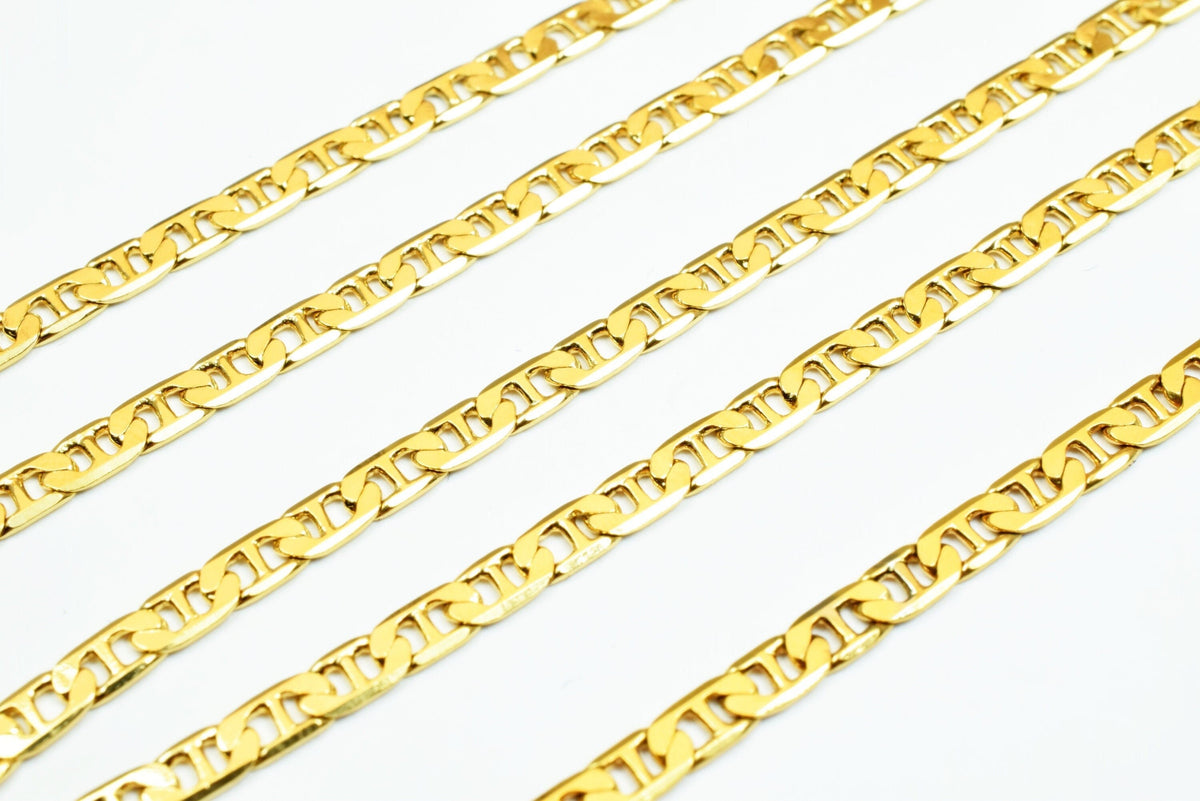 3mm Gold Plated Chain: Electroplated Tarnish Free Flat Design - 18KGF Copper, Jewelry Craft Supplies, DIY Necklace Material