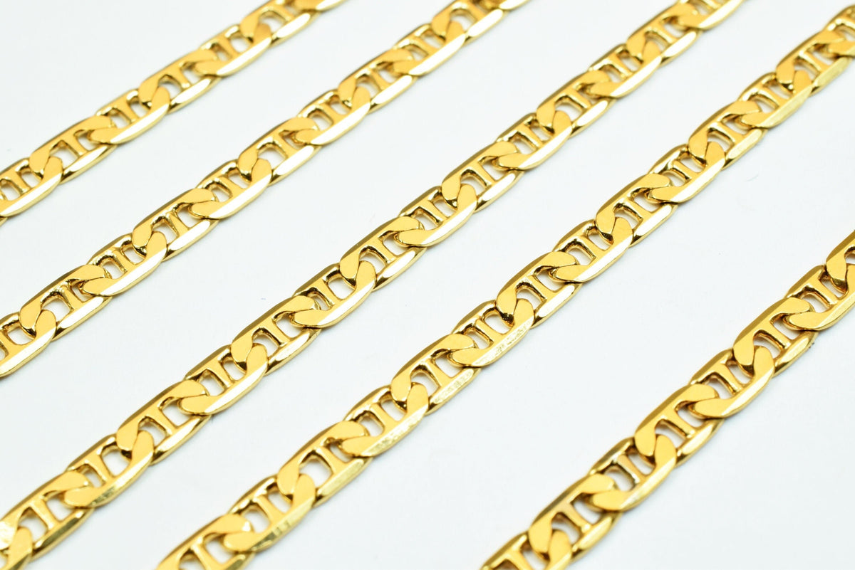 3mm Gold Plated Chain: Electroplated Tarnish Free Flat Design - 18KGF Copper, Jewelry Craft Supplies, DIY Necklace Material