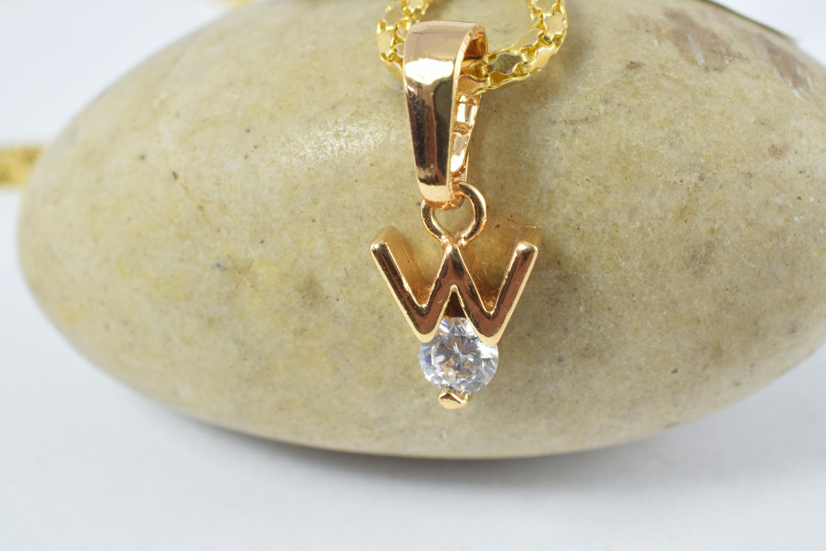 12x8mm 18KT as Gold Filled* Single Initial "W" Pendant,Custom Initial,Gold Initial Necklace,Tiny Initial Necklace, Cubic Z...