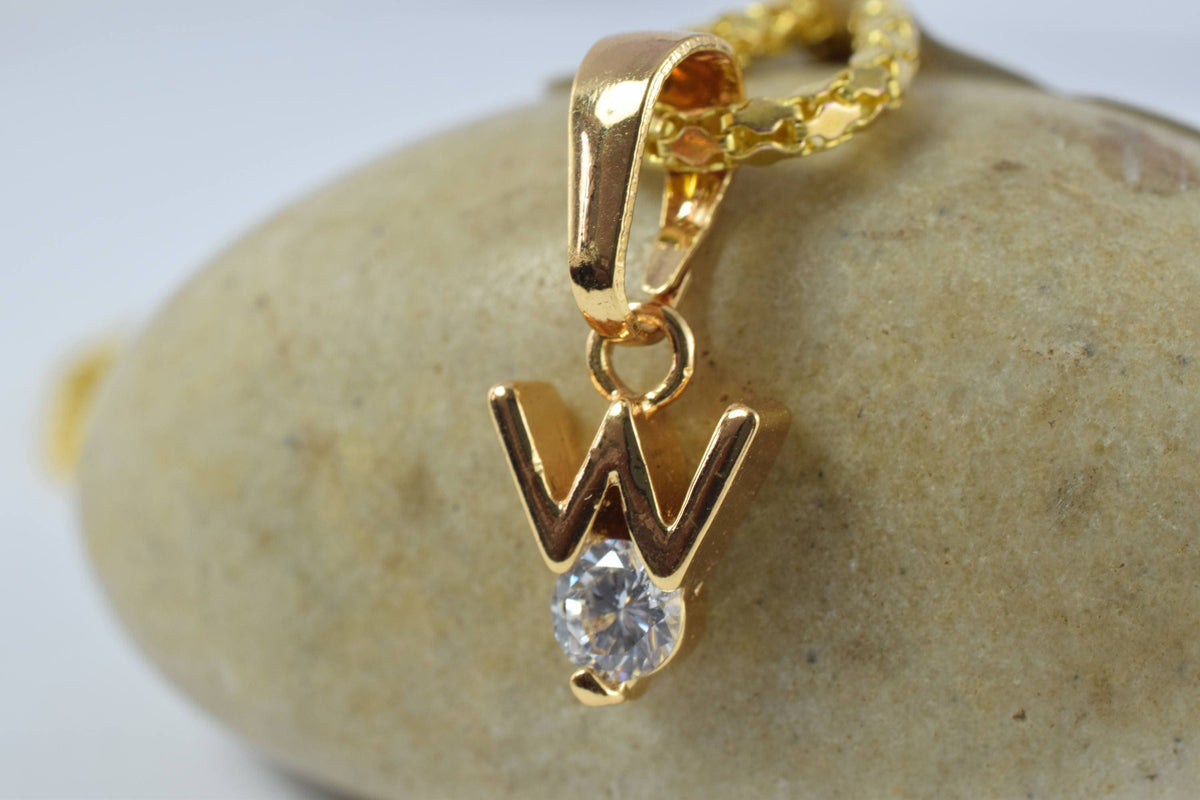 12x8mm 18KT as Gold Filled* Single Initial "W" Pendant,Custom Initial,Gold Initial Necklace,Tiny Initial Necklace, Cubic Z...