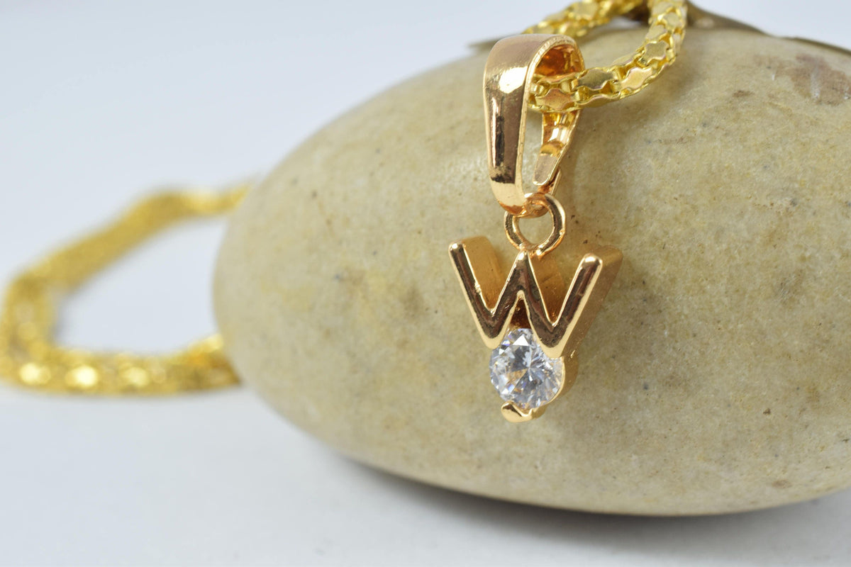12x8mm 18KT as Gold Filled* Single Initial "W" Pendant,Custom Initial,Gold Initial Necklace,Tiny Initial Necklace, Cubic Z...