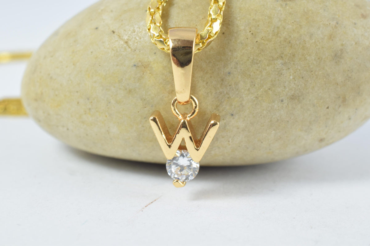 12x8mm 18KT as Gold Filled* Single Initial "W" Pendant,Custom Initial,Gold Initial Necklace,Tiny Initial Necklace, Cubic Z...