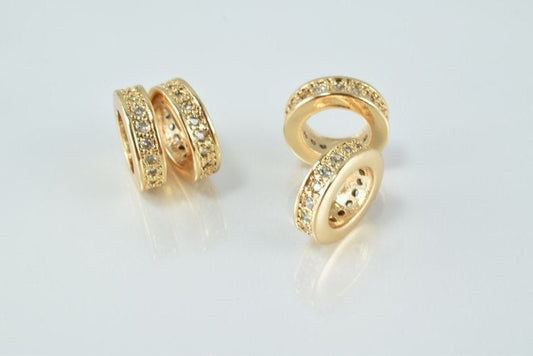 18k 11mm/12mm Roundel Gold Filled Look, EP Micro Pave Beads with Clear CZ Cubic Zirconia  GFM72 11/GFM73 12 jewelry making...