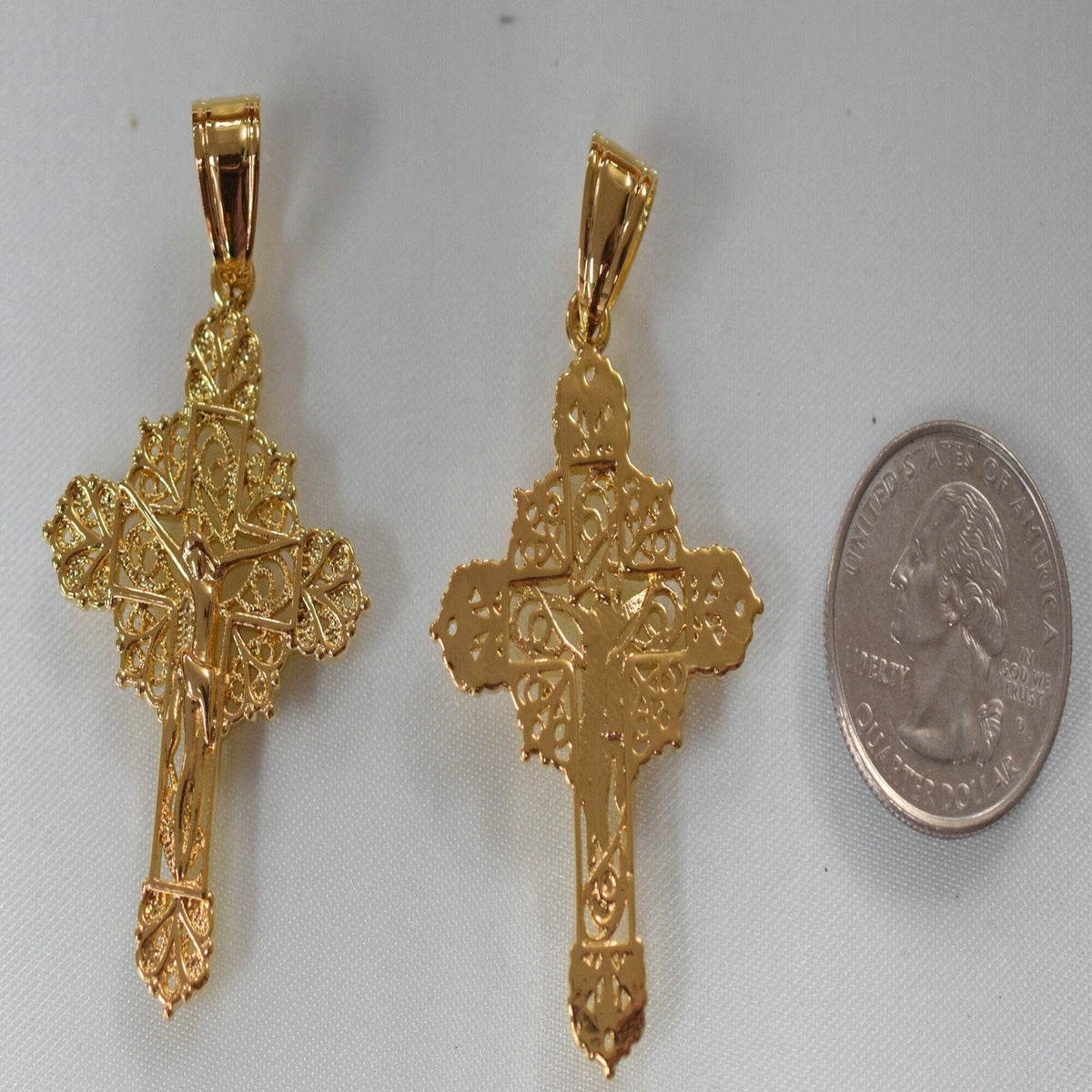 18Kt as Gold Filled* Religious Cross Filigree Pendant With Jesus For Rosary Baby Christening Baptism Gift  Jewelry Making...