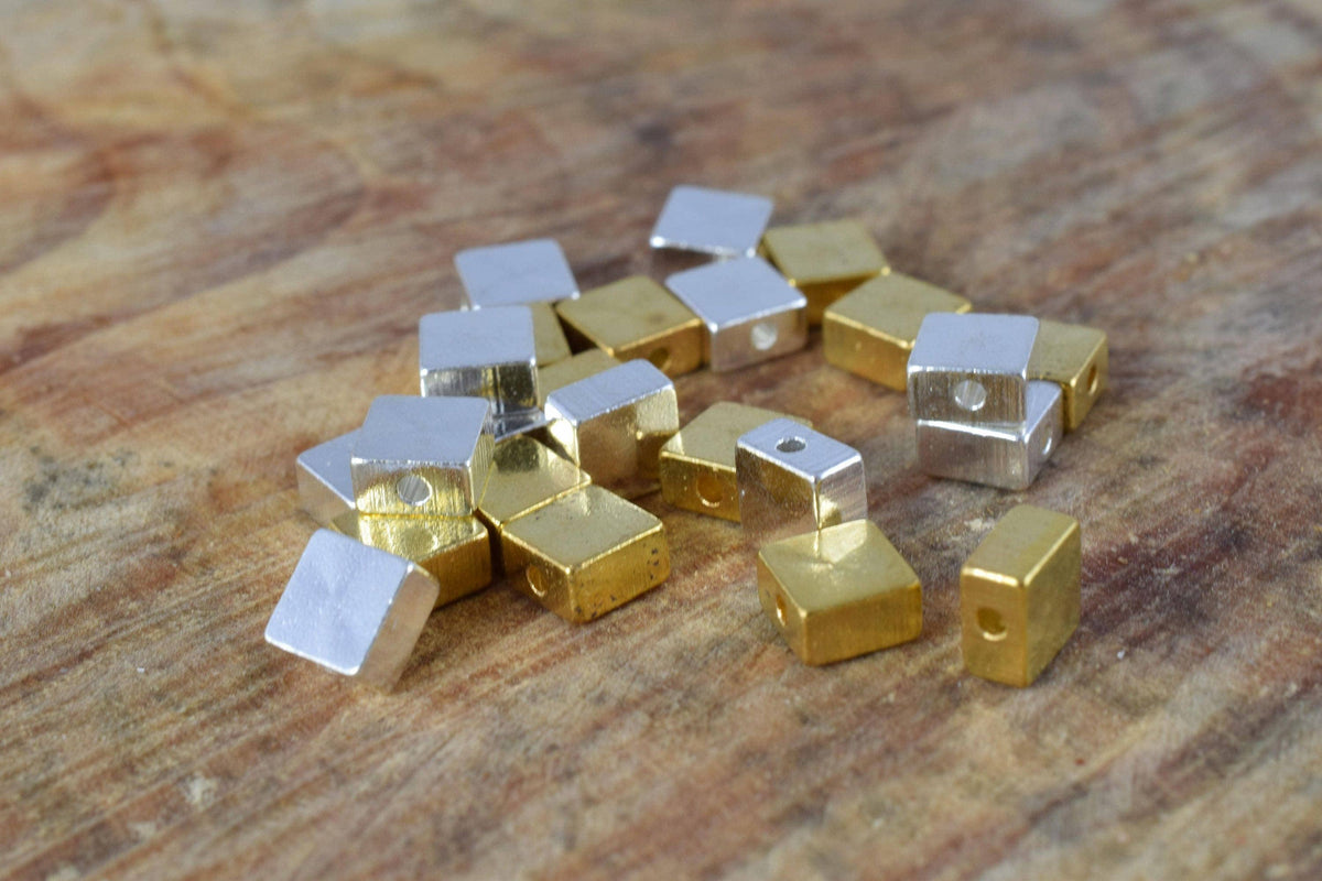 6mm Square Gold/Silver Minimal Beads, 12PCs, 1mm Hole Smooth Beads for Jewelry Making,square cube beads ,Gold Square Metal...