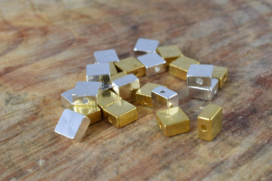 6mm Square Gold/Silver Minimal Beads, 12PCs, 1mm Hole Smooth Beads for Jewelry Making,square cube beads ,Gold Square Metal...