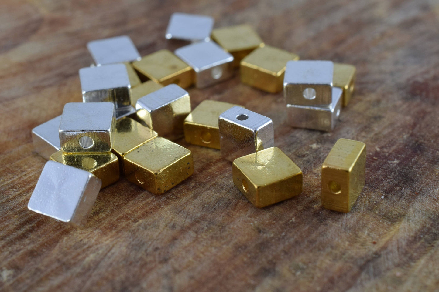 6mm Square Gold/Silver Minimal Beads, 12PCs, 1mm Hole Smooth Beads for Jewelry Making,square cube beads ,Gold Square Metal...