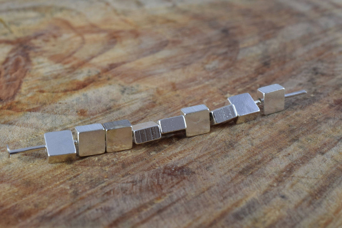 6mm Square Gold/Silver Minimal Beads, 12PCs, 1mm Hole Smooth Beads for Jewelry Making,square cube beads ,Gold Square Metal...
