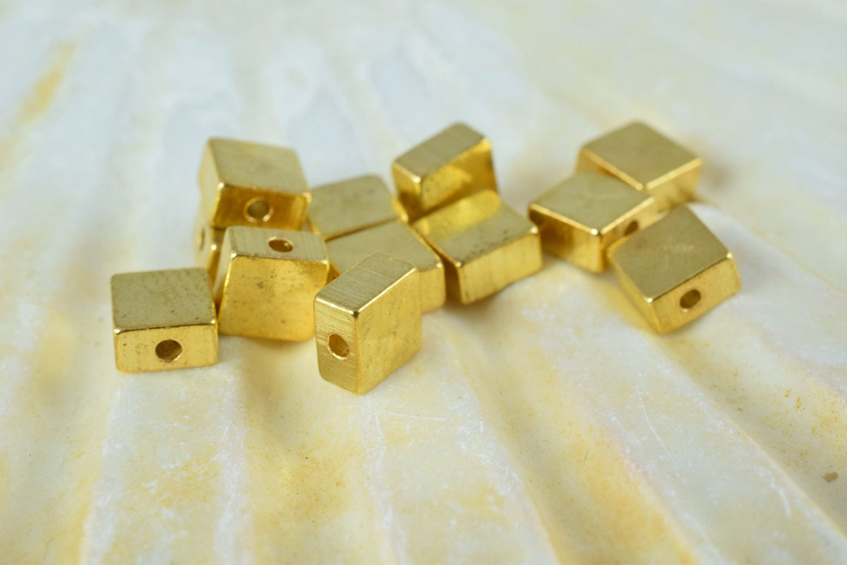 6mm Square Gold/Silver Minimal Beads, 12PCs, 1mm Hole Smooth Beads for Jewelry Making,square cube beads ,Gold Square Metal...