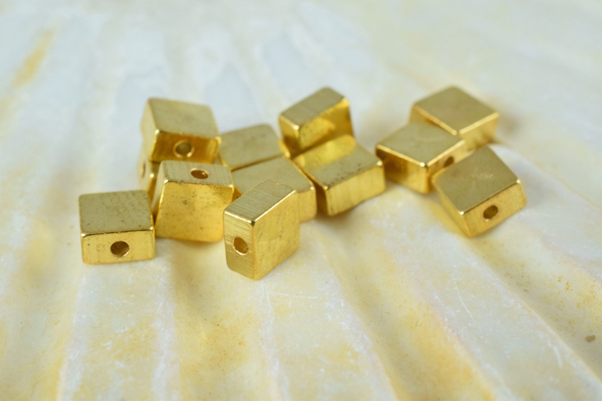 6mm Square Gold/Silver Minimal Beads, 12PCs, 1mm Hole Smooth Beads for Jewelry Making,square cube beads ,Gold Square Metal...