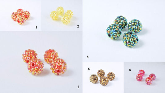 14mm Rhinestone Resin Beads, Shamballa, Round Ball Beads, for Macrame Bracelet, Basketball wives Earring 6 Colors set of 1...