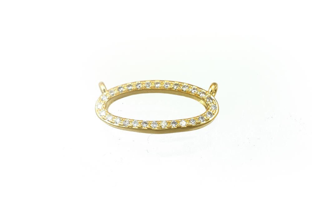 18K Gold Filled Alternative Oval Rhinestone Connector: EP Micro Pave Bead with Clear CZ (Durable Finish, 17x8mm, Base)