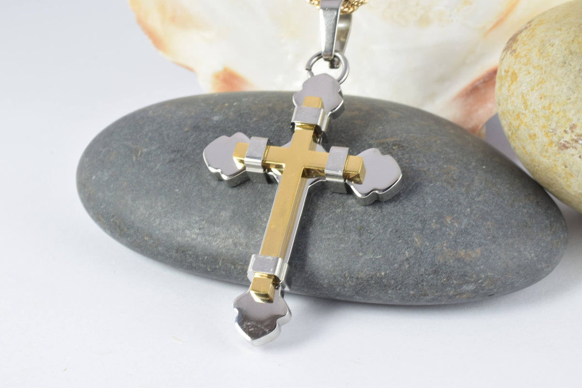 18K Gold Filled Cross Religious Pendants Stainless Steel Size 48x33mm Christian Religious, First Communion Baby Baptism Fo...