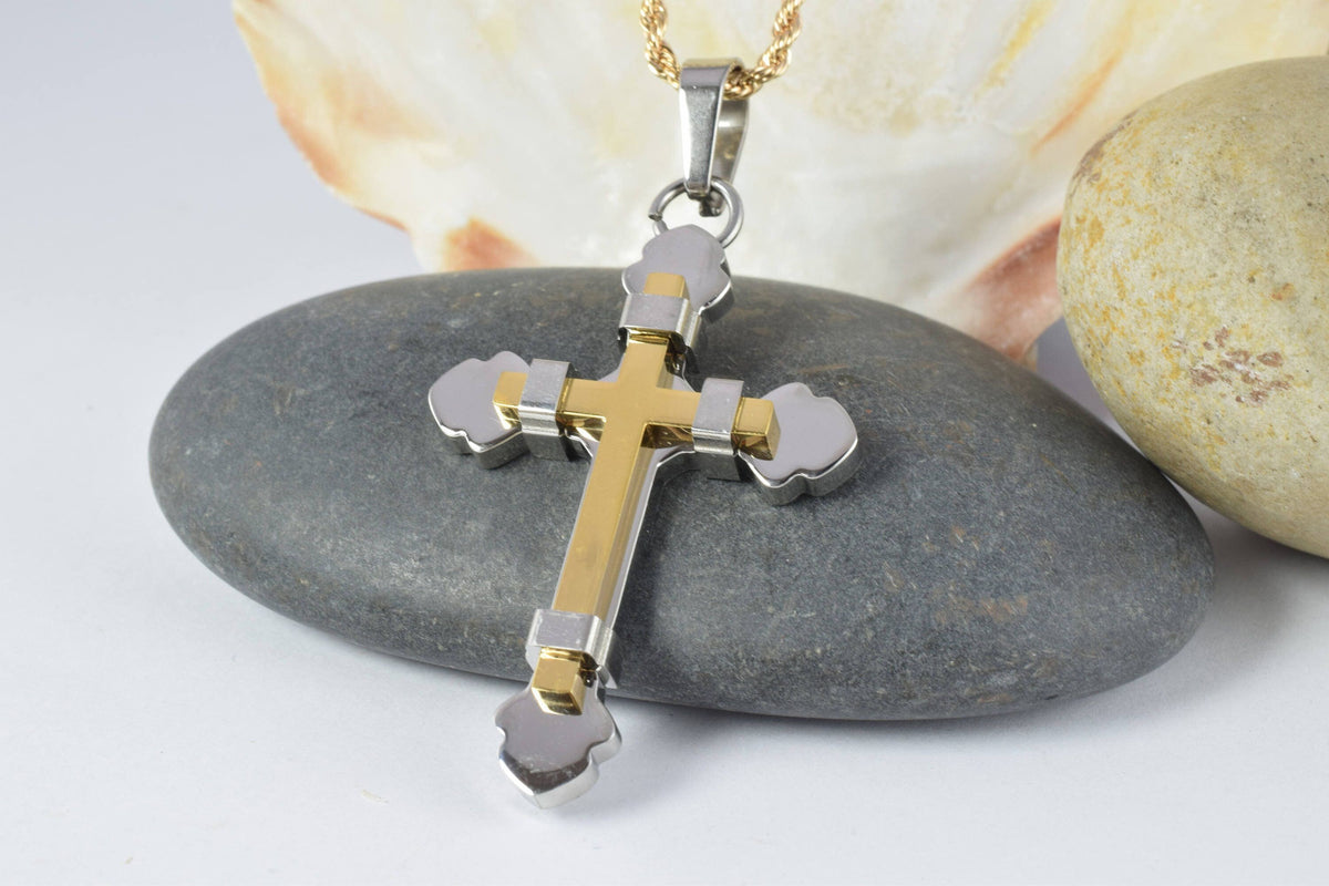 18K Gold Filled Cross Religious Pendants Stainless Steel Size 48x33mm Christian Religious, First Communion Baby Baptism Fo...