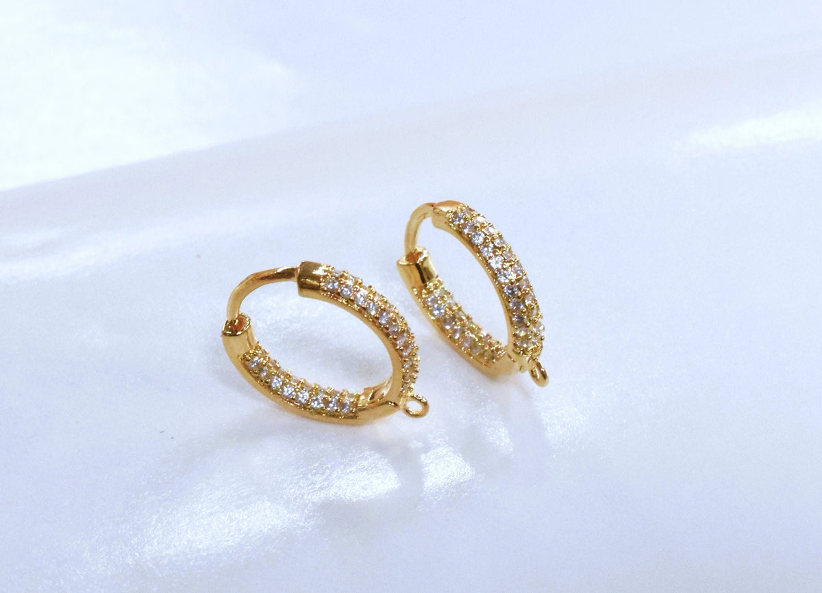 18K Gold Filled Look, EP Leverback Hook Earring Findings Plain and with Clear Zirconia jewelry making supplies - detail im...
