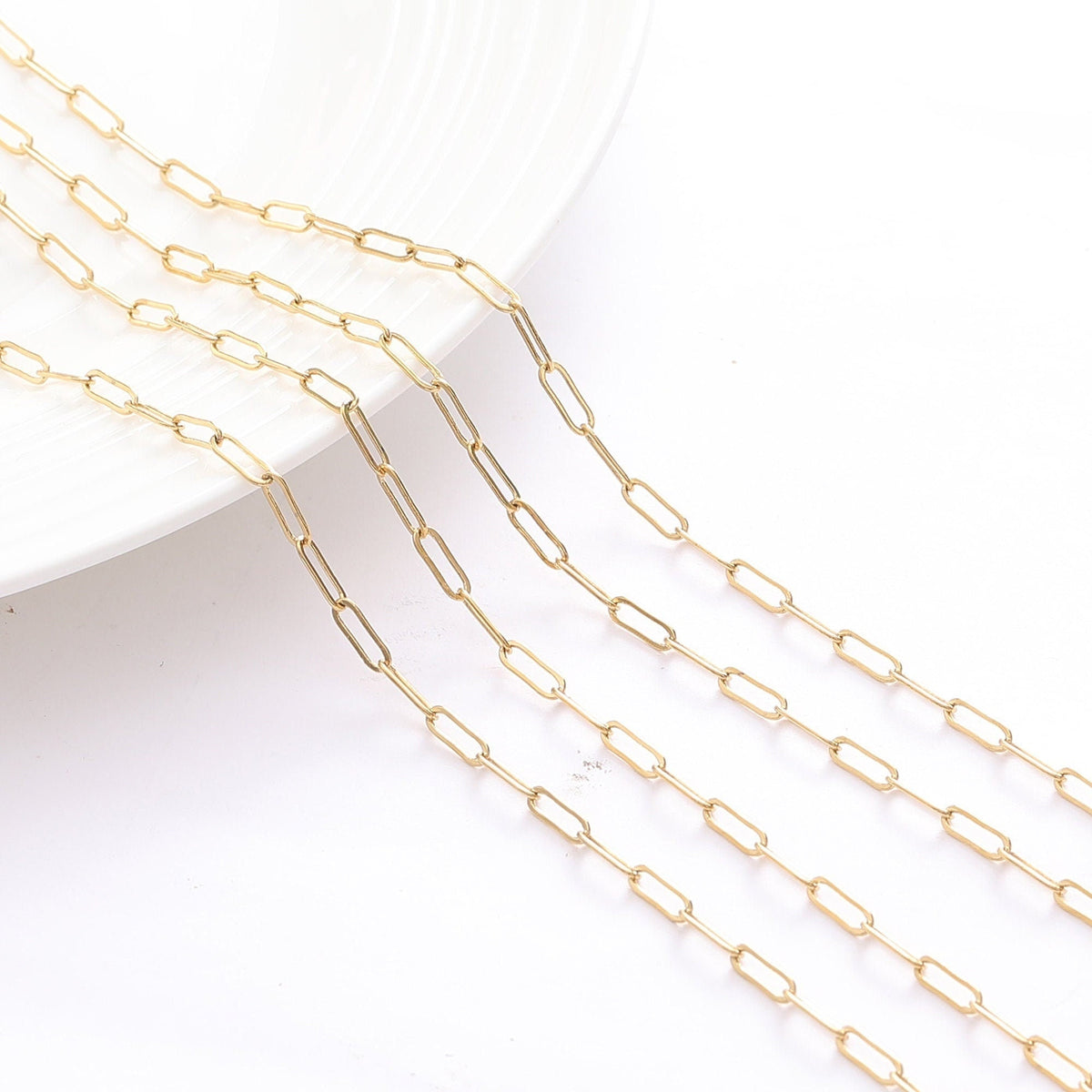 Paper Clip Chain Cable Link: Electroplated Gold Finish, 2mm & 3mm Sizes | 18K Gold Copper, Skin-Friendly, Jewelry Crafting