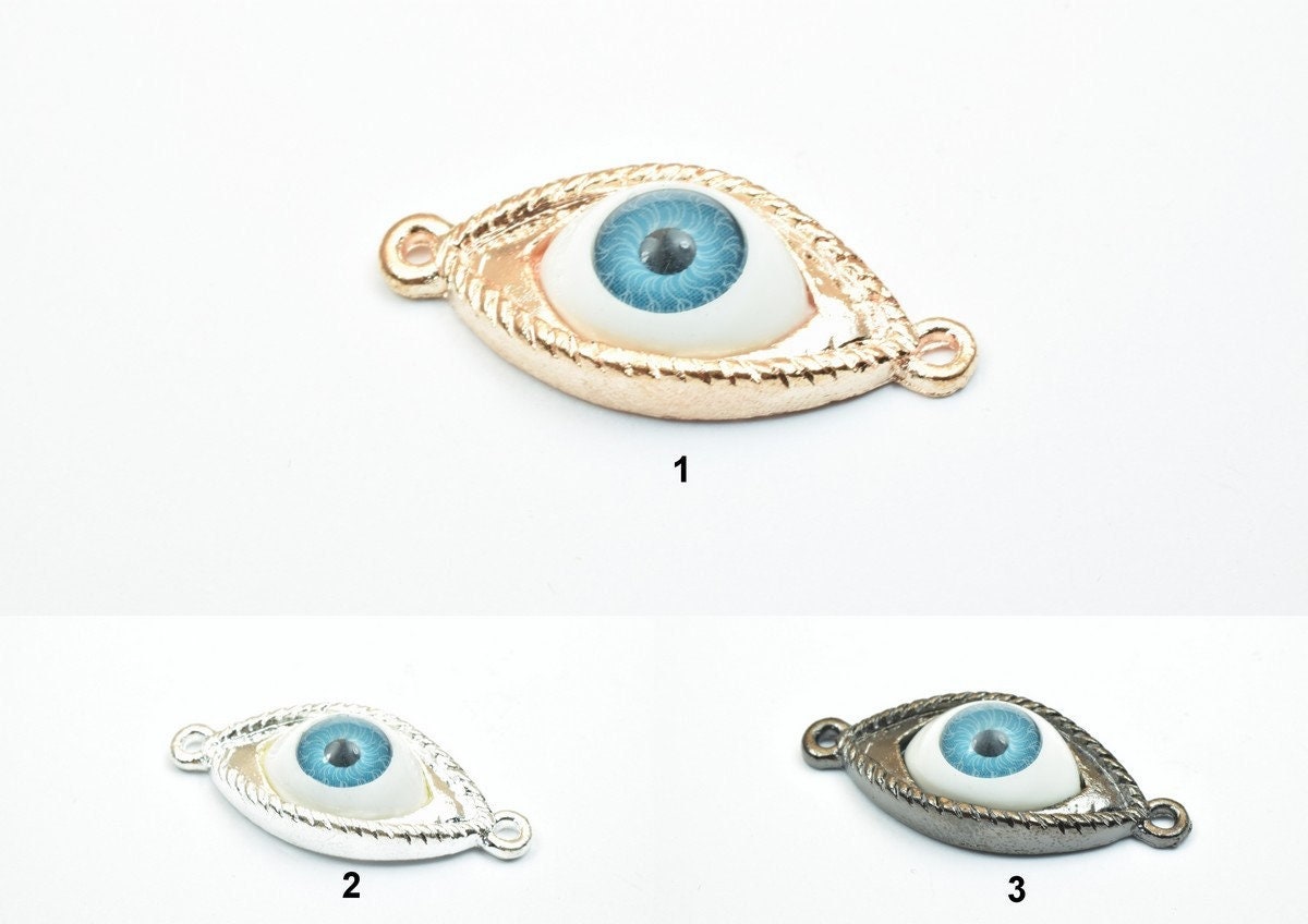 4 PCs Evil Eye With EyeBall Spacer Connector Beads Size 32x14mm 2 Jump Rings Size 1.5mm Thickness 8mm Charm Pendant Jewelr...
