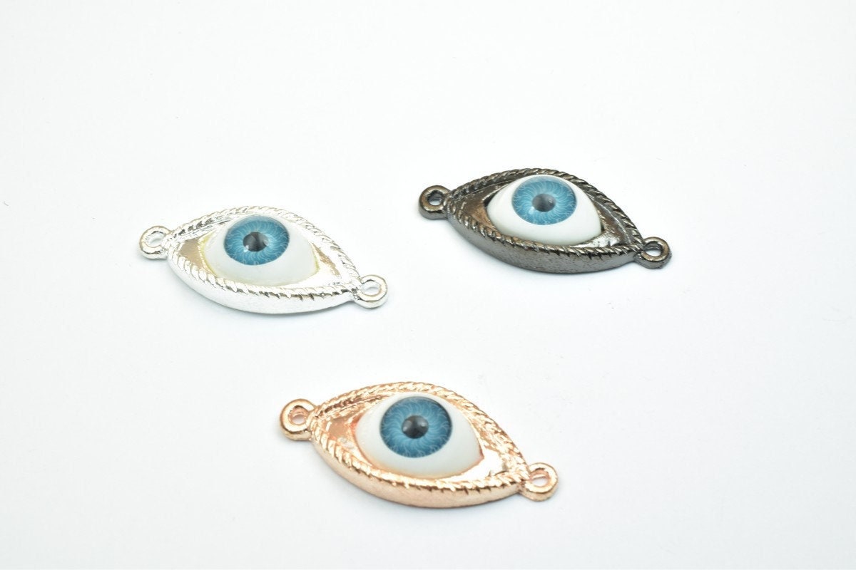 4 PCs Evil Eye With EyeBall Spacer Connector Beads Size 32x14mm 2 Jump Rings Size 1.5mm Thickness 8mm Charm Pendant Jewelr...