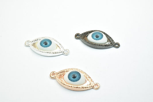 4 PCs Evil Eye With EyeBall Spacer Connector Beads Size 32x14mm 2 Jump Rings Size 1.5mm Thickness 8mm Charm Pendant Jewelr...