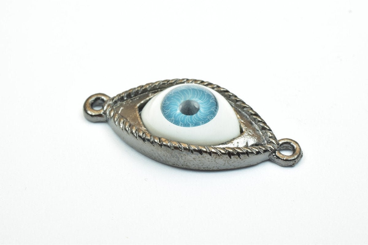 4 PCs Evil Eye With EyeBall Spacer Connector Beads Size 32x14mm 2 Jump Rings Size 1.5mm Thickness 8mm Charm Pendant Jewelr...