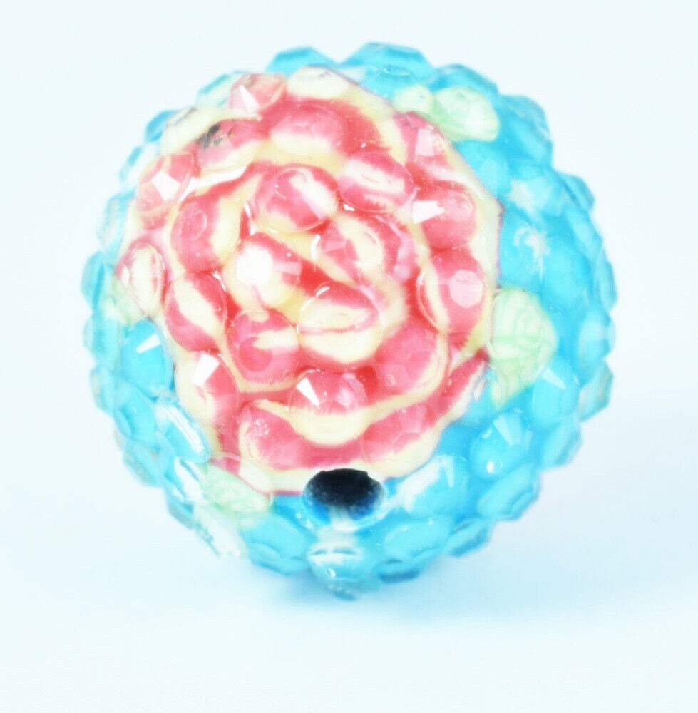 22mm Blue Floral Resin Wooden Round Beads, Wooden beads, Wholesale Bead, Basketball Wives Bead,Rhinestone Beads,Resin bead...