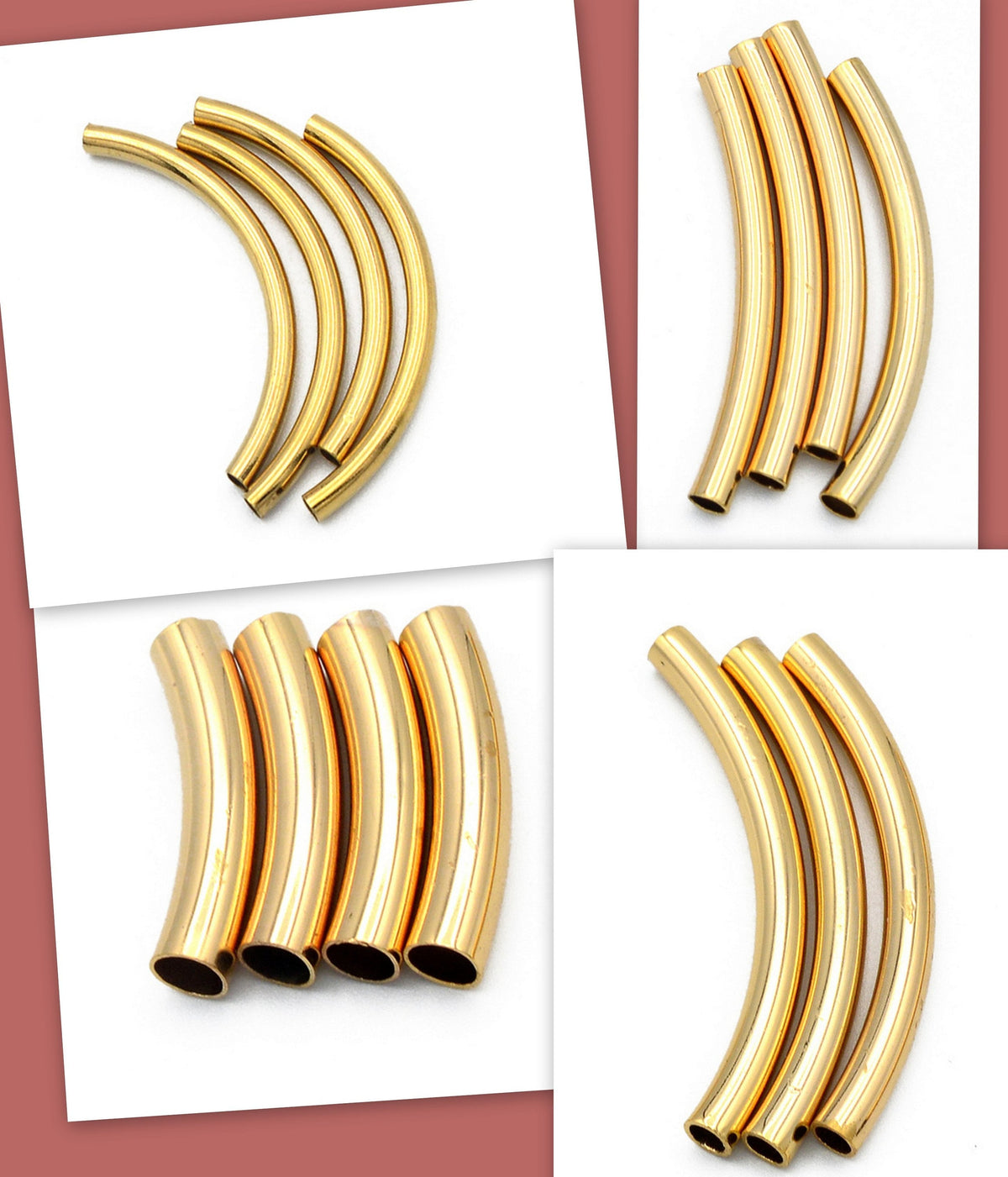 Gold Filled Alternative EP Curve Plain Tube Beads - Tarnish Resistant Jewelry Supply - Durable Gold Tone, Multiple Sizes, Craft Components