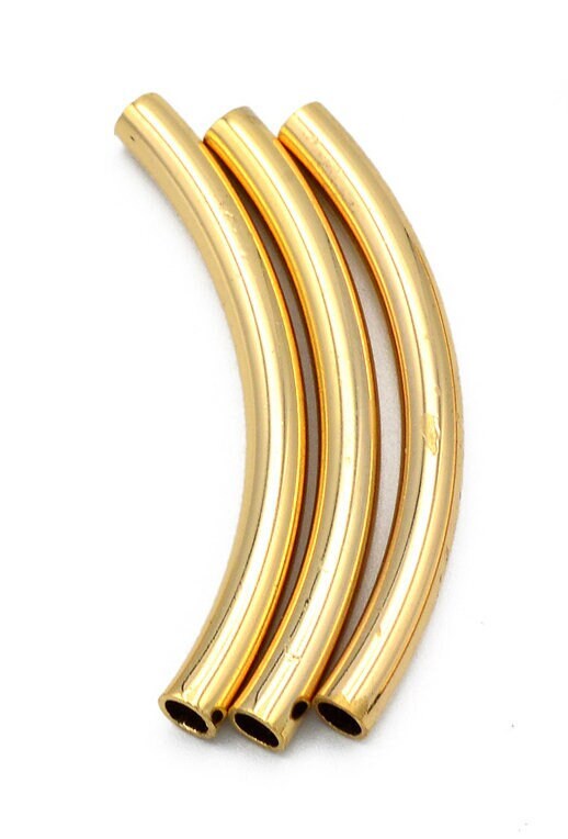 Gold Filled Alternative EP Curve Plain Tube Beads - Tarnish Resistant Jewelry Supply - Durable Gold Tone, Multiple Sizes, Craft Components