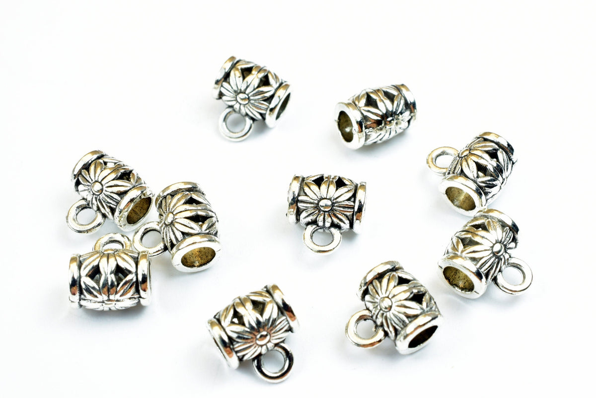 10x10mm Sunflower Hanger Decorative Antique Silver Beads, 2mm hole 1mm thickness bail 1.5mm Finding For Jewelry Making 10P...