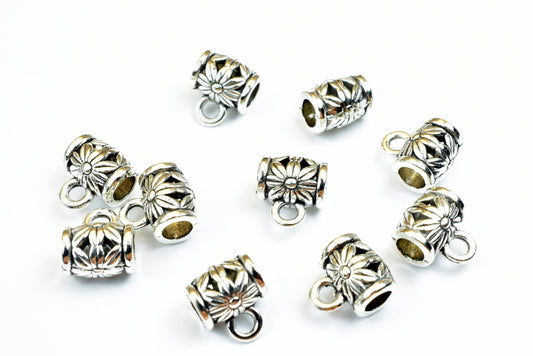 10x10mm Sunflower Hanger Decorative Antique Silver Beads, 2mm hole 1mm thickness bail 1.5mm Finding For Jewelry Making 10P...