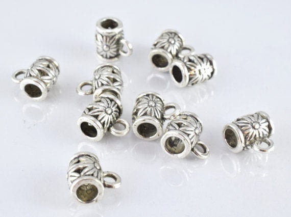 10x10mm Sunflower Hanger Decorative Antique Silver Beads, 2mm hole 1mm thickness bail 1.5mm Finding For Jewelry Making 10P...