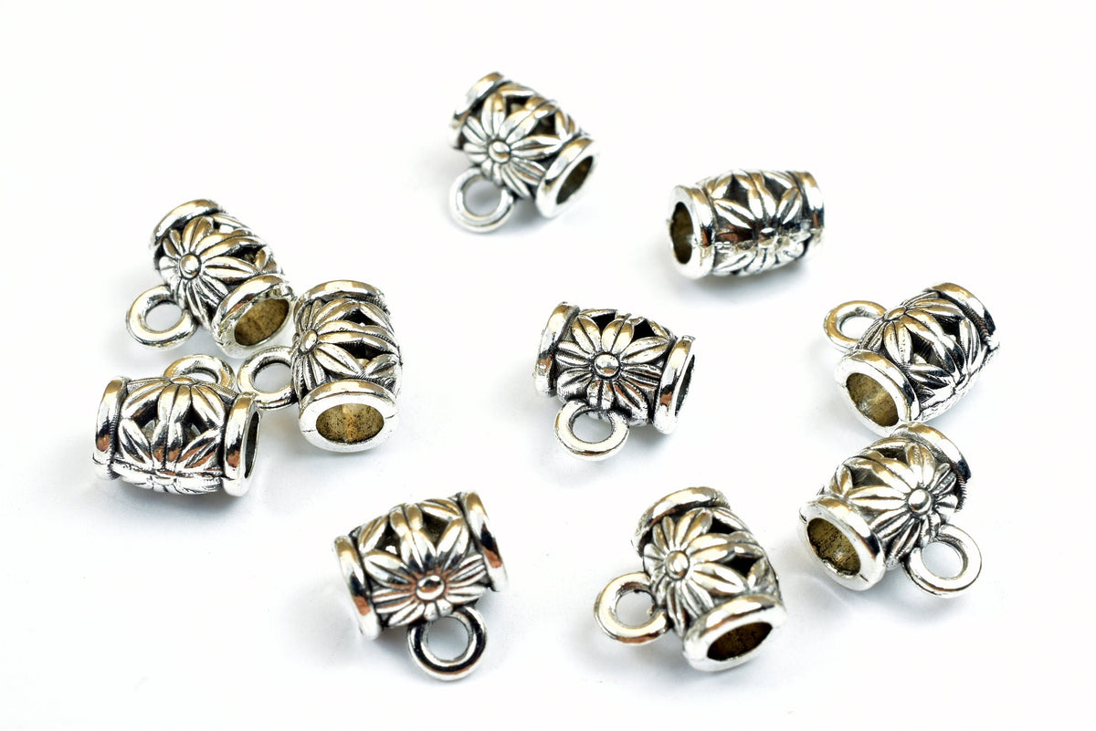 10x10mm Sunflower Hanger Decorative Antique Silver Beads, 2mm hole 1mm thickness bail 1.5mm Finding For Jewelry Making 10P...