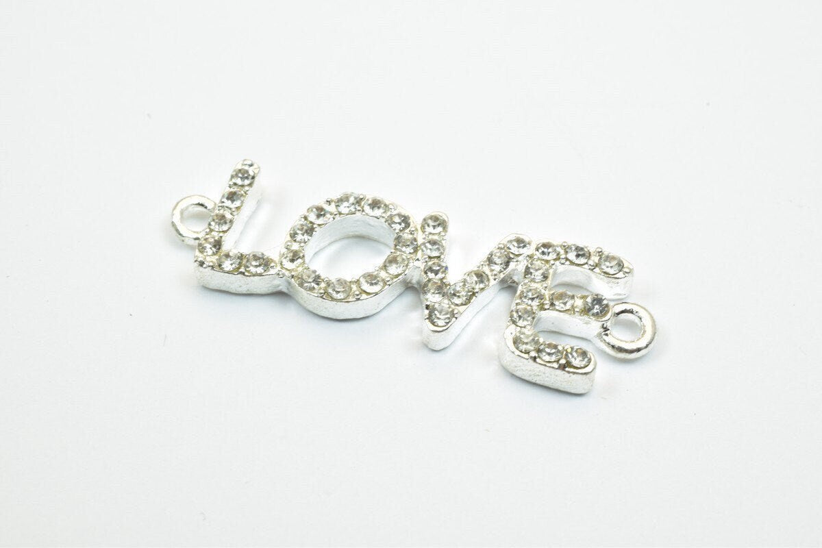 6 PCs Love Rhinestone Connector Pendant Charm Pave Beads Finding Size 11x37mm Thickness 3.5mm 2 Jump Rings 1mm For Jewelry...