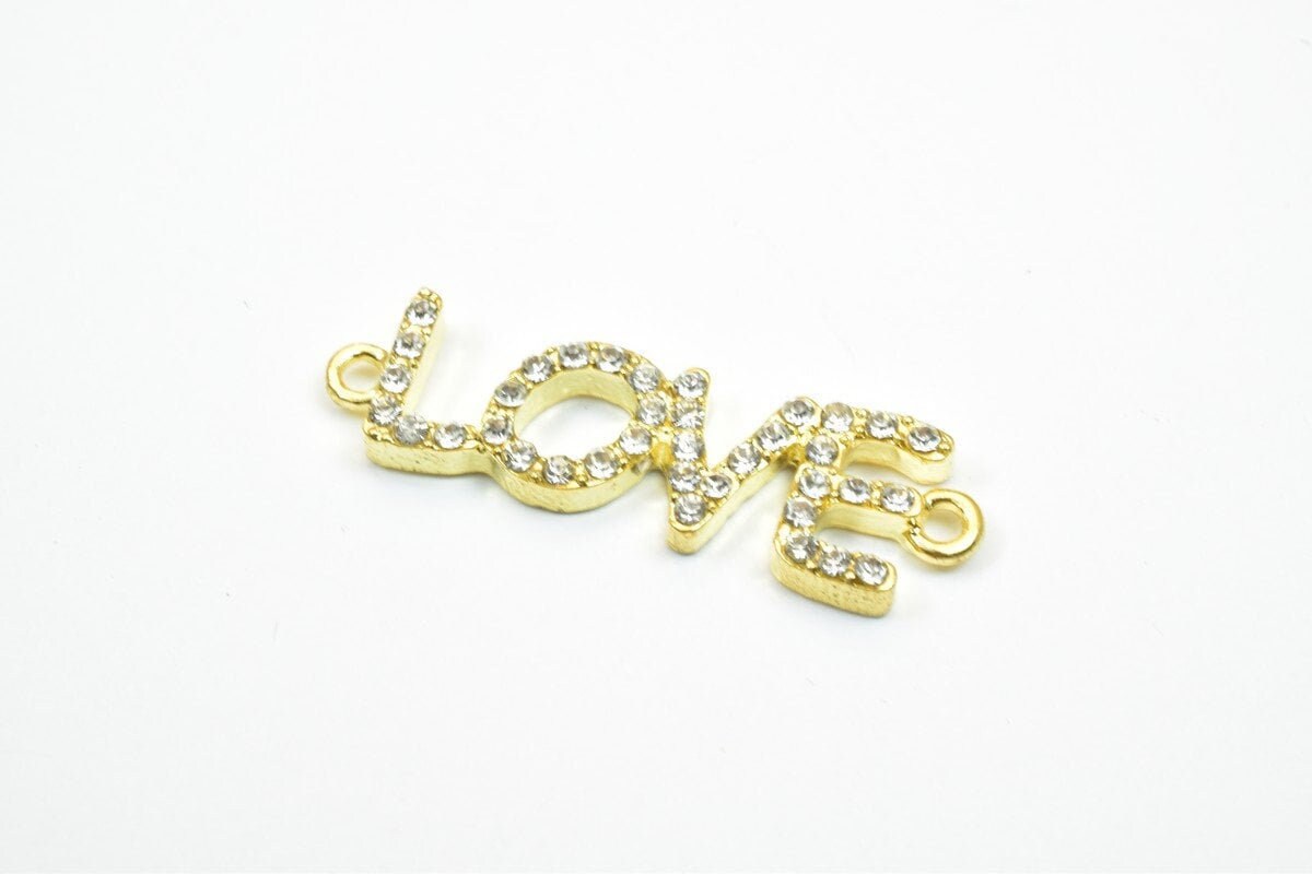 6 PCs Love Rhinestone Connector Pendant Charm Pave Beads Finding Size 11x37mm Thickness 3.5mm 2 Jump Rings 1mm For Jewelry...