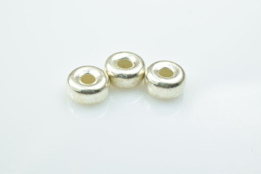 Big Hole Rondelle Silver Spacer Beads, Smooth Donut Design (5mm & 7mm, 925 Sterling Silver, Jewelry Crafting)