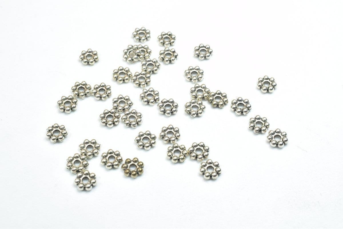 Flower Spacer Beads: Small Floral Alloy, Base Metal - 5mm Size, Hole Diameter 1mm, Jewelry Making